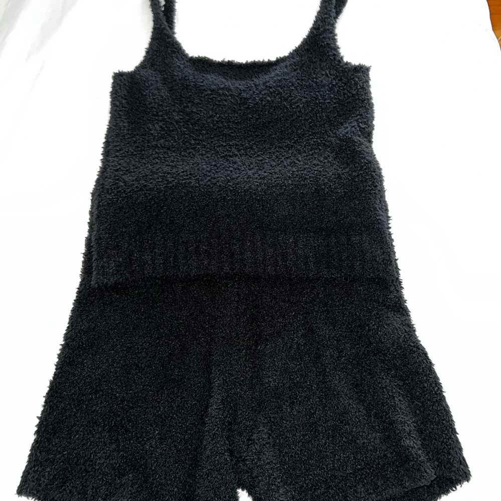 SKIMS Black Fuzzy Tank and Shorts Set